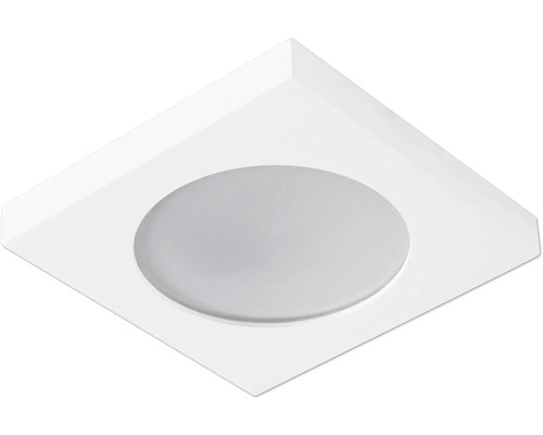 Štvorcové vstavané svietidlo s kruhovou svetelnou plochou.