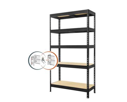 Kovový regál Kovona Praktik VRPRV1800904505C0001 1800x900x450 mm 5 políc čierny