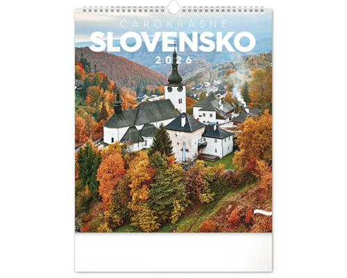Nástenný kalendár Slovensko 2026 s výhľadom na krajinu mesta s kostolom