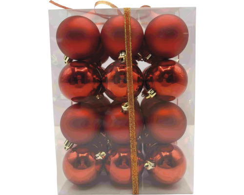 Kartón s dvanástimi červenými vianočnými guľami