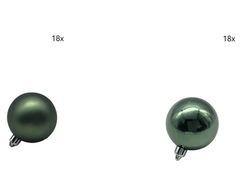 Vianočné gule Lafiora sada 36 kusov plastové Ø 6 cm zelené Osemnásť plastových vianočných gúľ