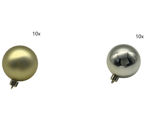 Vianočné gule plastové zlaté 20 ks Desať vianočných gúľ v zlatej a striebornej farbe