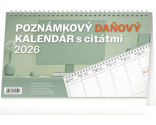 Stolový kalendár Poznámkový daňový s citátmi 2026 Poznámkový daňový kalendár s citátmi na rok 2026