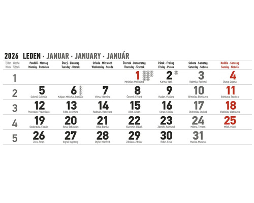 Kalendárny list január 2026
