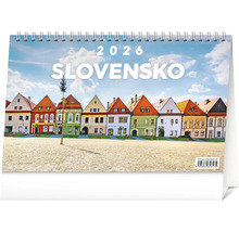 Stolový kalendár Slovensko 2026 s obrázkom historického radu domov