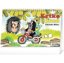 Krtko Kalendár 2026 s krtkom, ježkom a žabou na motorke