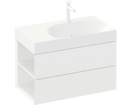 Biela skrinka pod umývadlo s umývadlom a batériou