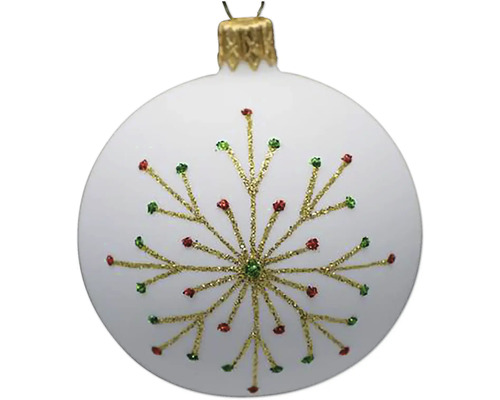 Sklenená vianočná ozdoba 8 cm x 8 cm x 9,5 cm biela Vianočná ozdoba s motívom snehovej vločky