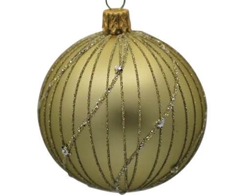 Sklenená vianočná ozdoba 8 cm x 8 cm x 9,5 cm zlatá Ozdobná vianočná ozdoba s trblietavými detailmi