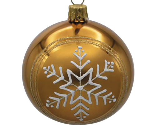 Zlatá vianočná guľa so vzorom snehovej vločky