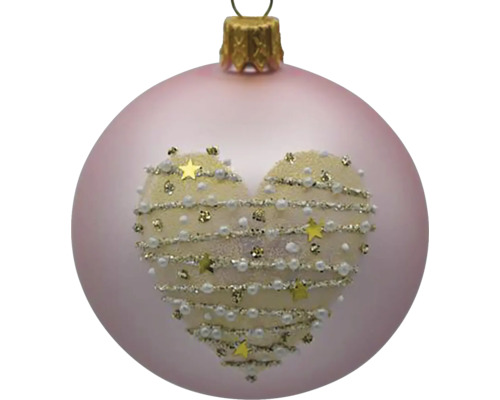 Vianočná guľa so srdiečkovou aplikáciou ako ozdoba na vianočný stromček