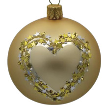 Zlatá vianočná guľa so srdcom a hviezdami