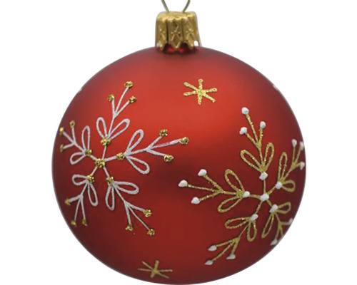Sklenená vianočná ozdoba 7 cm x 7 cm x 8,5 cm červená Vianočná ozdoba s motívom vločky