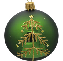 Zelená vianočná guľa so zlatým motívom vianočného stromčeka