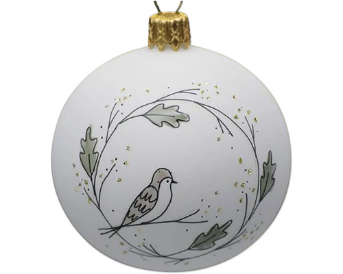 Sklenená vianočná ozdoba 7 cm x 7 cm x 8,5 cm biela Vianočná ozdoba s motívom vtáka