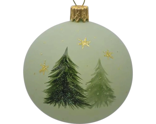 Sklenená vianočná ozdoba 7 cm x 7 cm x 8,5 cm zelená Vianočná guľa s motívom vianočného stromčeka