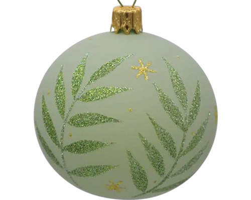 Sklenená vianočná ozdoba 9 cm x 9 cm x 10,5 cm zelená Vianočná guľa s listovými motívmi