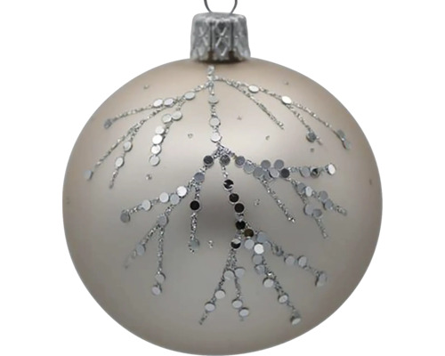 Sklenená vianočná ozdoba 9 cm x 9 cm x 10,5 cm béžová Vianočná ozdoba s dekorom