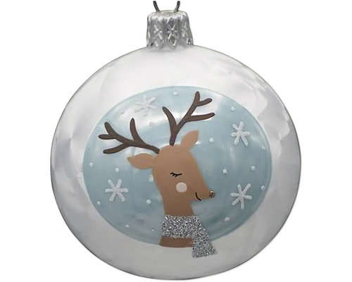 Sklenená vianočná ozdoba 7 cm x 7 cm x 8,5 cm biela Vianočná ozdoba s motívom jeleňa