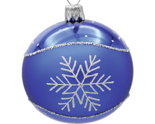 Sklenená vianočná ozdoba 7 cm x 7 cm x 8,5 cm modrá Vianočná ozdoba s motívom vločky