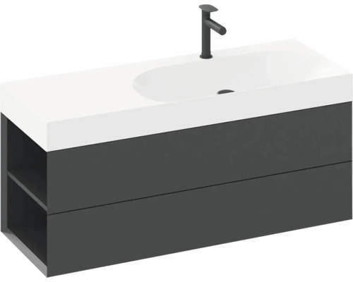 Umývadlo so skrinkou, dve zásuvky a otvorená polica