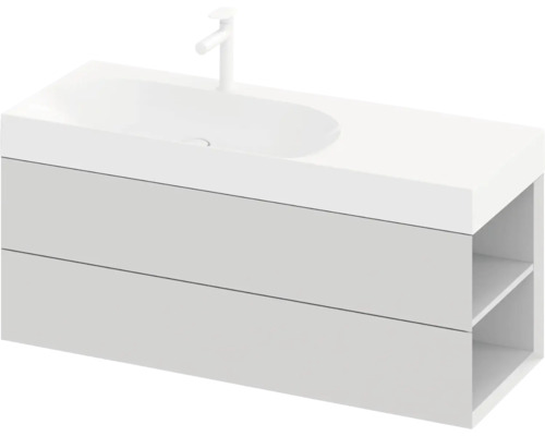 Skrinka pod umývadlo s dvomi zásuvkami, umývadlom na dosku a odkladacou priehradkou