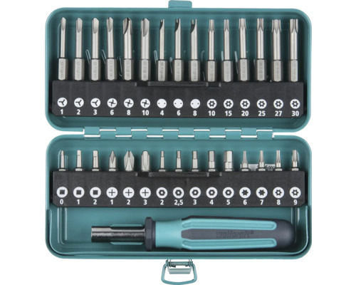 Sada skrutkovacích bitov Wolfcraft v otvorenej krabičke