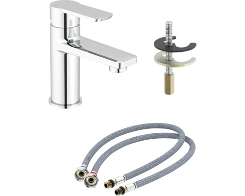 Umývadlová batéria s upevňovacím materiálom a flexibilnými pripojovacími hadicami