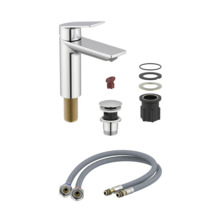 Umývadlová batéria s odtokovou súpravou a pripojovacími hadicami