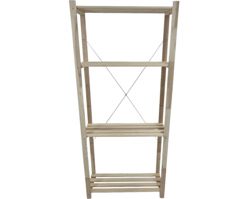 Drevený regál 1700x800x300 mm, 4 police, nosnosť 140 kg, borovica Drevený regál s tromi úrovňami na skladovanie a prezentáciu