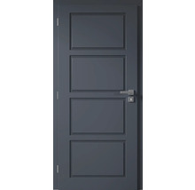 Sivé interiérové dvere so štyrmi poliami a striebornou kľučkou