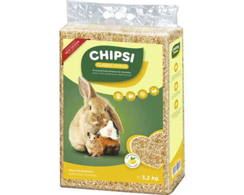 Podstielka pre hlodavce JRS Chipsi Citrus hoblinová 60 l CHIPSI Classic Citrus podstielka pre malé zvieratá v 3,2-kilogramovom vreci