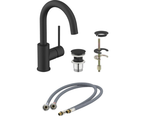 Umývadlová batéria s odtokovou súpravou a pripojovacími hadicami