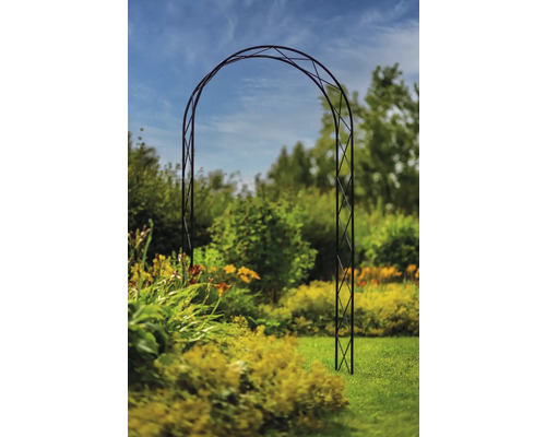 Oblúk na popínavé rastliny Chris 244 x 124 x 36 cm Kovová záhradná bránka v záhradnom záhone