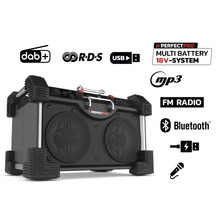 Stavebné rádio Perfectpro s digitálnym rádiom, FM rádiom, USB portom a Bluetooth