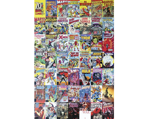 Koláž rôznych komiksov Marvel