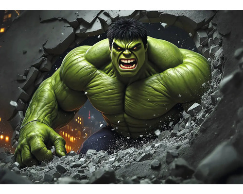 Ilustrácia Hulka prerážajúceho stenu zovretou päsťou