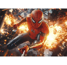 Akčná figúrka Spidermana v dynamickej póze pred rozmazaným pozadím