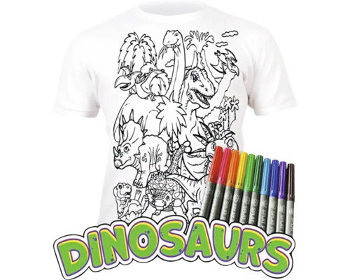 Tričko s dinosaurovou omaľovánkou a fixy na textil