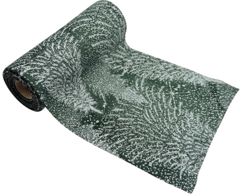 Vianočná stuha dekor strom 14 x 270 cm zelená Rolka obrusu s rastlinným vzorom