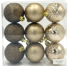 Deväť vianočných gúľ s rôznymi povrchmi v krabici