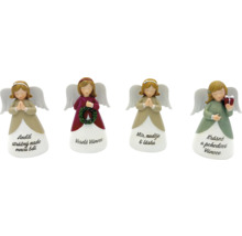 Štyri figúrky vianočných anjelov s rôznymi posolstvami