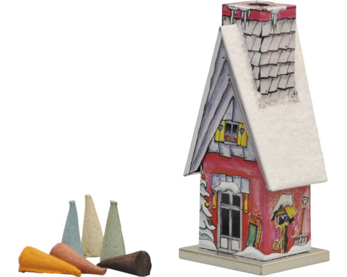 Domček pre františka kov 5 cm x 5,5 cm x 11,7 cm žltá červená zelená Drevený domček na vonné kužele