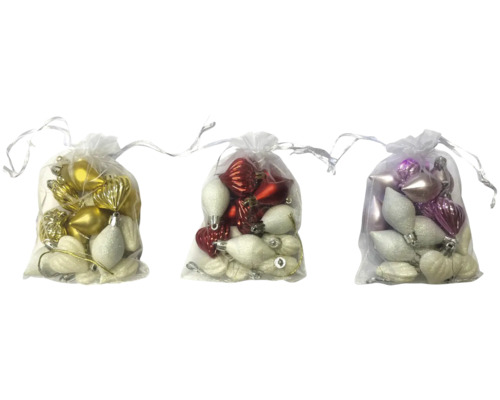 Vianočné gule set 16 ks, rôzne farby Tri vrecká s ozdobami na vianočný stromček rôznych tvarov a farieb