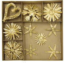 Slamené hviezdy a prívesky v tvare srdca v krabici