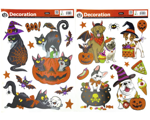 Halloweenske okenné nálepky s motívmi mačiek a psov