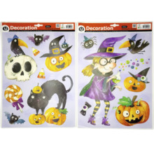 Dva hárky halloweenskych samolepiek na okná s trblietkami
