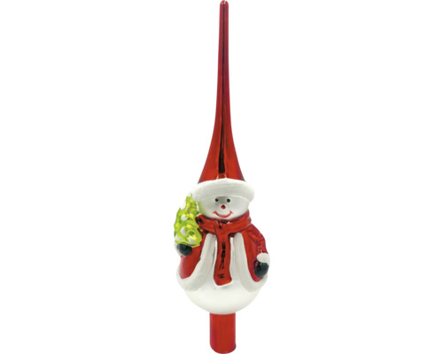 Vianočná ozdoba špička snehuliak 29 cm červená Špička na vianočný stromček Snehuliak s jedličkou