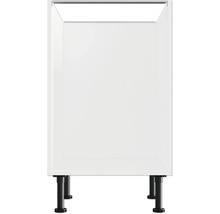 Biela kuchynská spodná skrinka s čiernymi nohami.