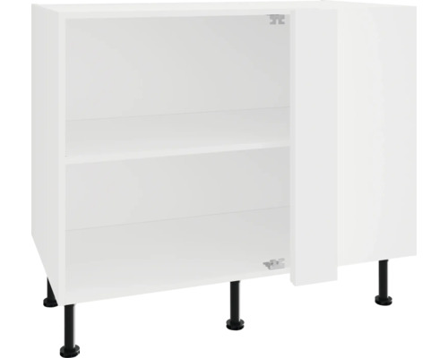 Biela spodná skrinka s otvorenými dvierkami a policami